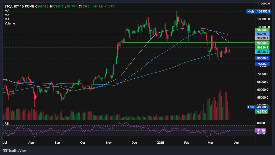 Could BTC break out of range? Less severe trade tariffs & LTHs refuse to sell Could BTC break out of range? Less severe trade tariffs & LTHs refuse to sell - BTCUSD 24032025