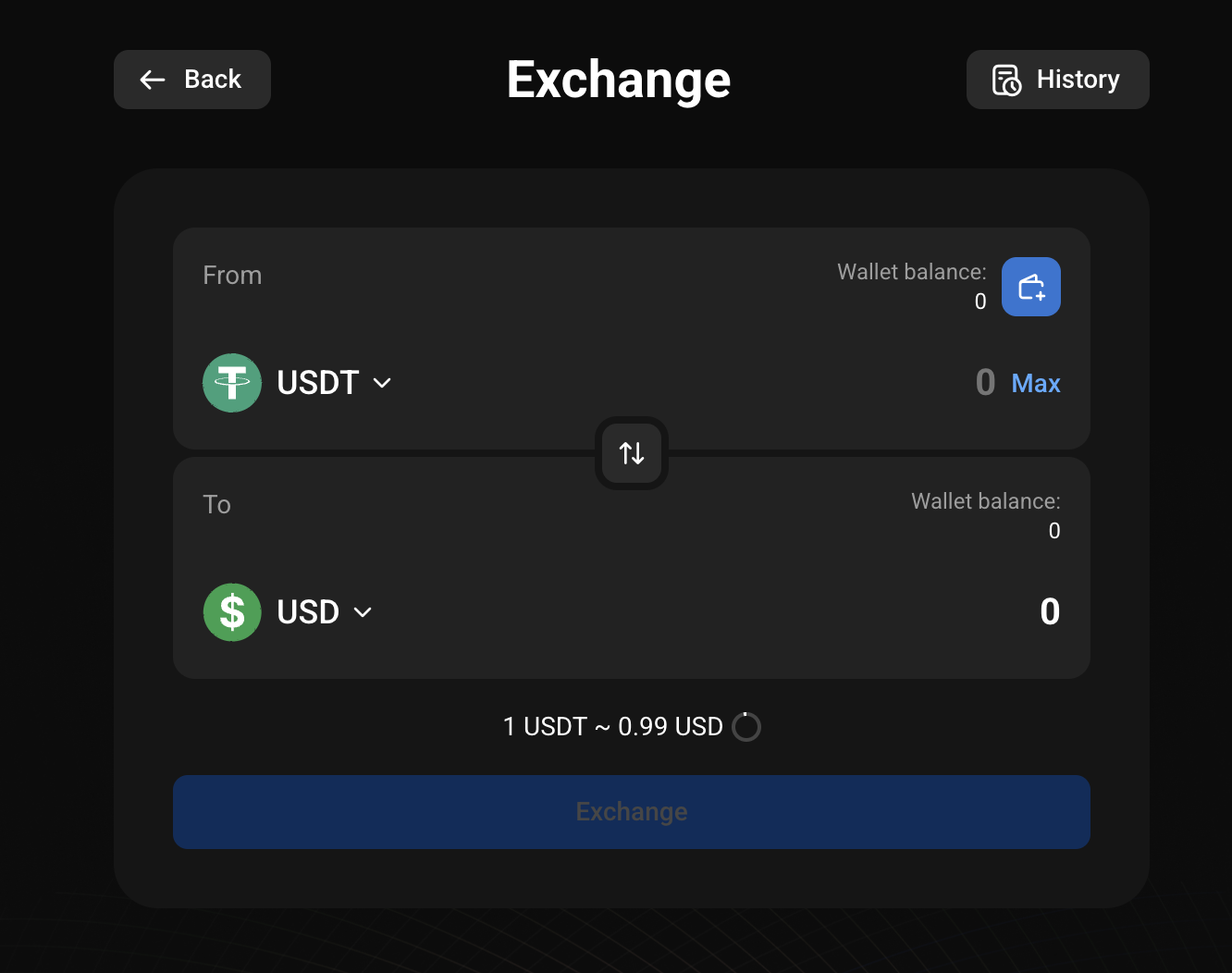 Exchange USD to Crypto instantly in your wallet - cryptotofiatimage