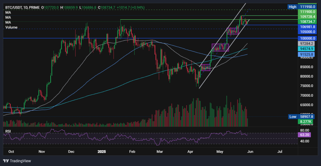 BTC rises as Trump&rsquo;s tariffs are blocked. Nvidia earnings keep AI tokens in focus - BTCUSD 2 1 1024x530