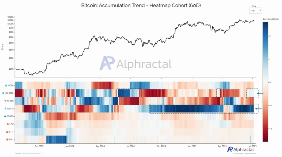 Bitcoin breakout ahead? 110k remains a key level with Trump&rsquo;s Big Beautiful Bill & quiet conviction rising.&nbsp; - BTC accumulation 07072025
