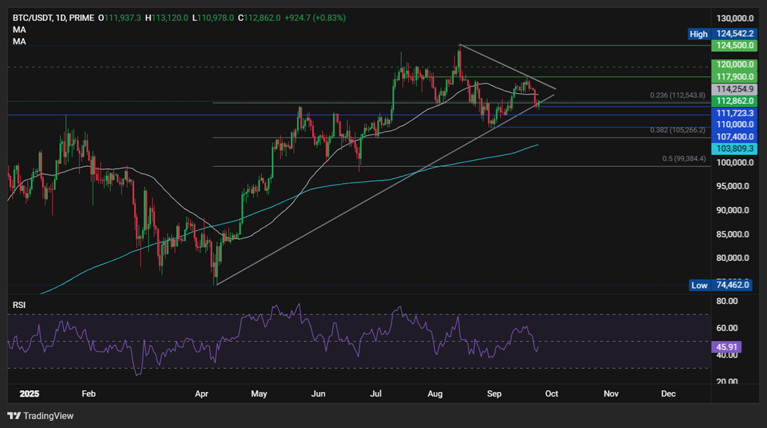 BTC holds below 113k after Monday&rsquo;s selloff. M2 growth supports a bullish outlook - BTCUSD 19