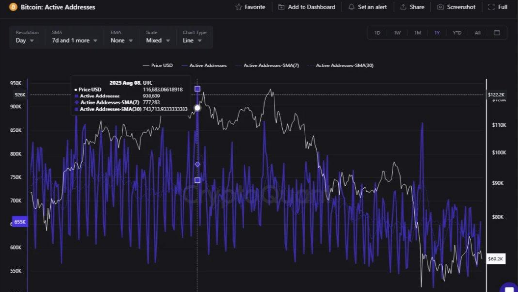 Bitcoin looks vulnerable as macro pressures mount and internal demand softens - active addresses 1